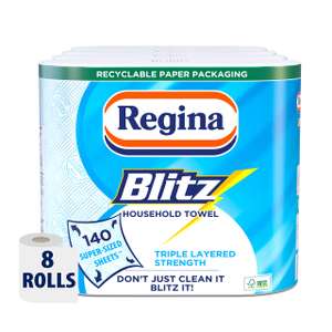 Regina Blitz Household Towel, 560 Super-Sized Sheets, Triple Layered Strength, 8 Rolls - £10.80 or less with Sub & Save