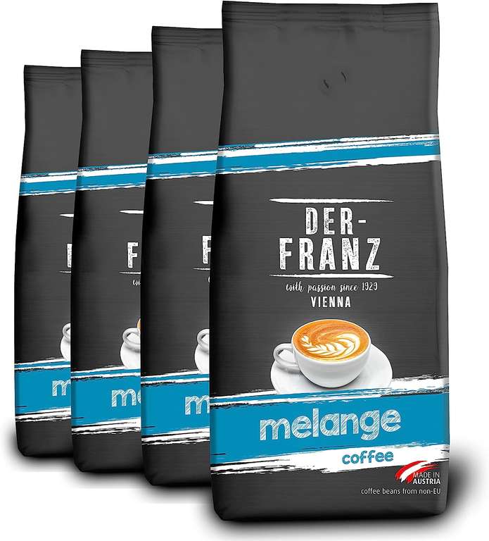 DER-FRANZ Espresso / Melange Coffee, Whole Bean, 1000g (4-Pack) - 4kg Total - £17.99 / £15.29 S&S @ Amazon