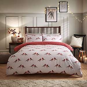 Sleepdown Robin Brushed Cotton Reversible Duvet Cover Quilt Bedding Set with Pillow Case - Single (135cm x 200cm) £9.99 @ Amazon