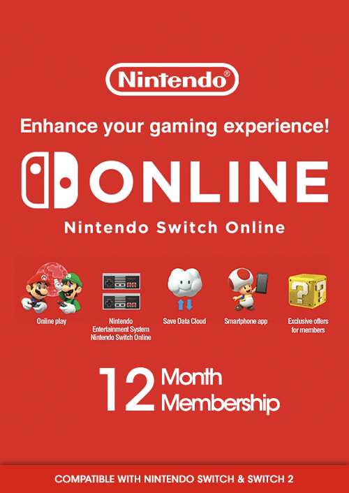 Nintendo Switch Online - 12 Months Membership - Switch & Switch 2 (Europe & UK) Key