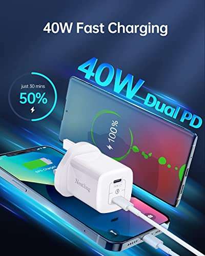 Nestling 40W Dual USB C Fast Charger Plug £6.99 with Voucher - Sold by Osmanthus fragrans Co., Ltd / Fulfilled By Amazon