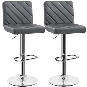 Pair Of Modern Bar Stools Set Height Adjustable Swivel Upholstered with Backrest Footrest Dark Grey, Black or White Sold By Yaheetech UK