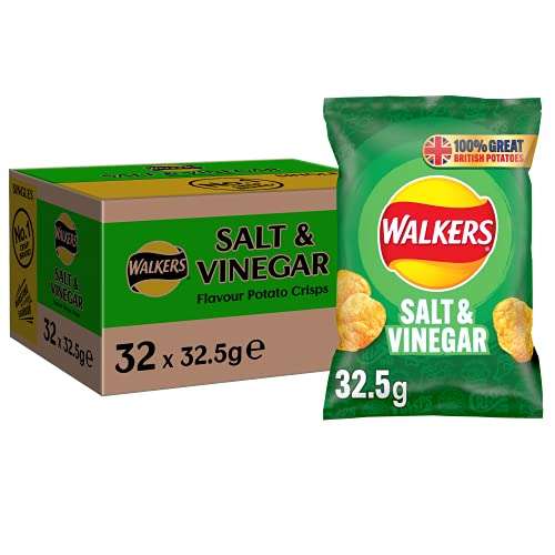 Walkers Salt and Vinegar Crisps, 32.5g (Case of 32) £13.52 / £12.17 Subscribe & Save @ Amazon