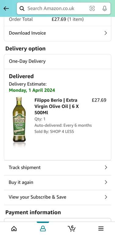 Filippo Berio | Extra Virgin Olive Oil | 6 X 500Ml via SHOP 4 LESS (£28.49 S&S)
