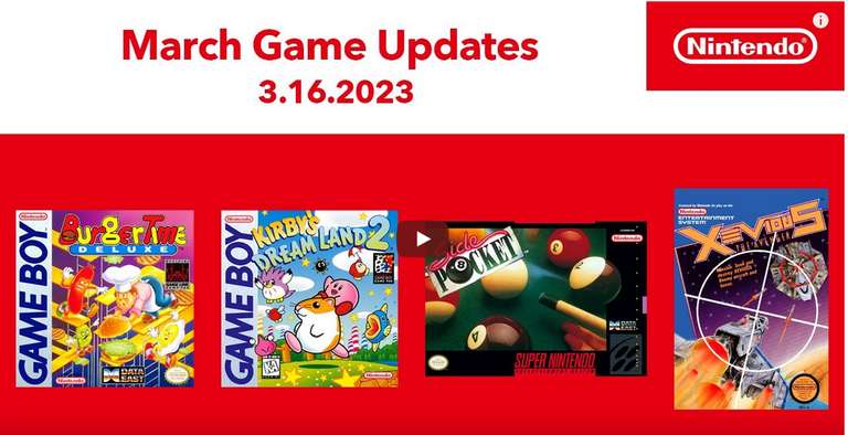 March 2023 Nintendo Switch Online updates: BurgerTime Deluxe, Kirby's Dream Land 2, Side Pocket, Xevious