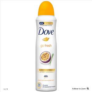 Dove Passion Fruit & Lemongrass OR Dove Invisible Deodorant Spray 150ml : 50p + Free Click & Collect (Very Limited Locations) @ Wilko