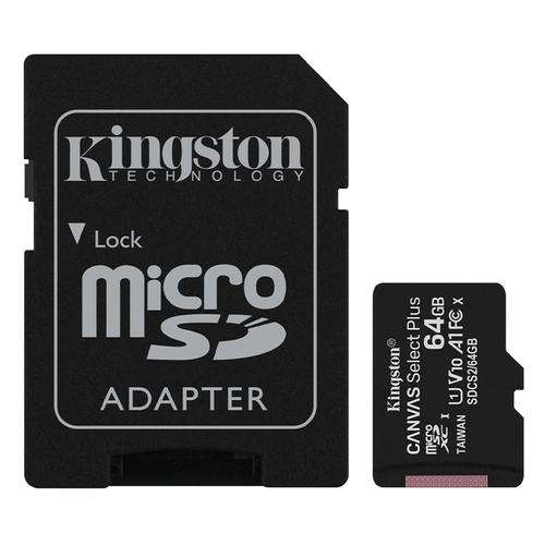 Kingston 64GB Canvas Select Plus Micro SD Card (SDXC) A1 C10 + SD Adapter 2 Pack - 100MB/s £7.75 at MyMemory