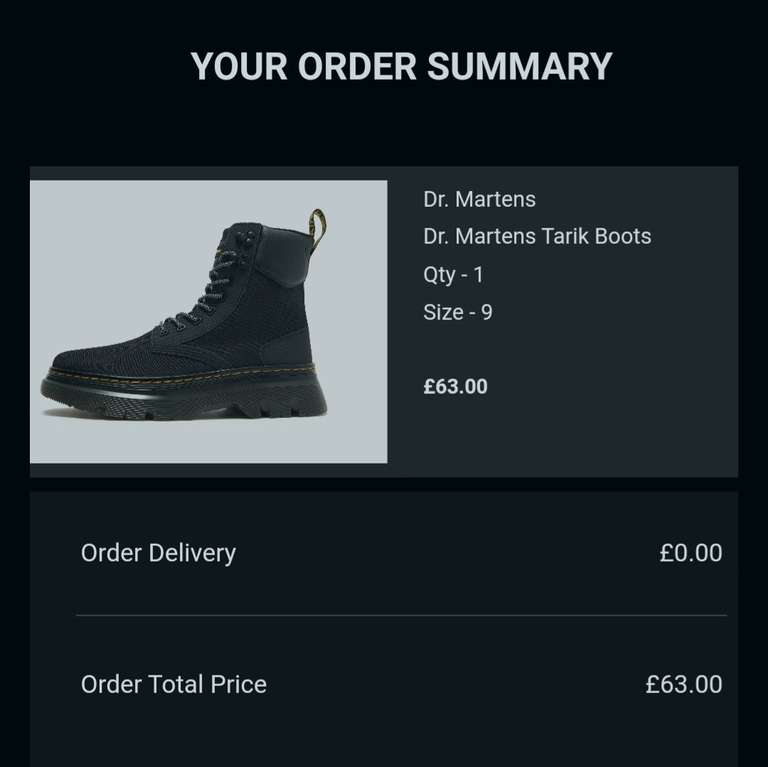 Dr Martens TARIK boots (Black) Sizes 6 -12, £63, with code via App , £3.99 delivery or Free Collection @ JD Sports