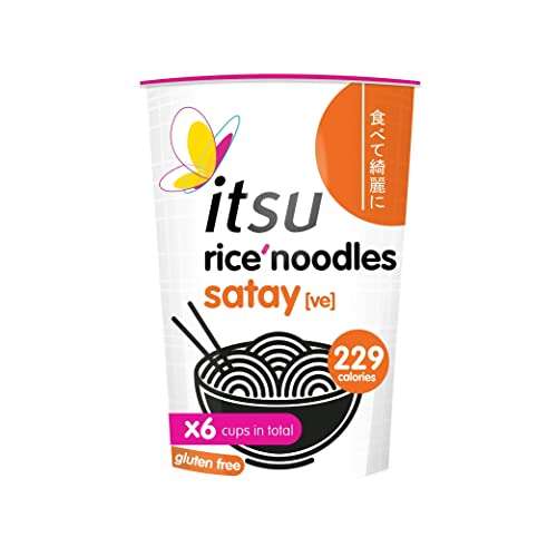 Itsu Instant Rice Noodles Multipack Cup, Gluten-Free and Vegan, Satay Flavour, 6 Count.