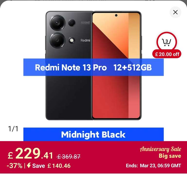 Global Version Xiaomi Redmi Note 13 Pro 4G Helio G99-Ultra 6.67" AMOLED 67W Charging 12/512 GB / 8/256 £149.75 Sold by Xiaomi Mi Store