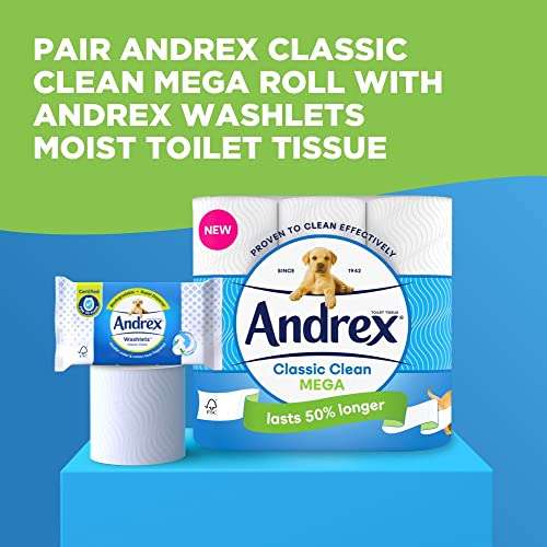 Andrex toilet rolls - 12 Mega XL Rolls - 12 Mega Toilet Rolls = 18 Standard rolls, £9 (possibly £6.96 with S&S) @ Amazon