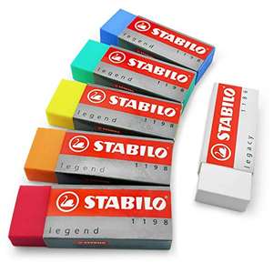 STABILO Legend & Legacy Plastic Rubber Eraser Mixed Set of 6 Erasers -"One of Each Colour"