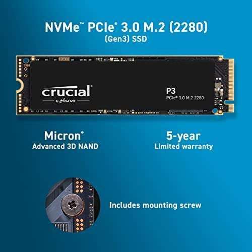 4TB - Crucial P3 PCIe Gen 3 x4 NVMe SSD - 3500MB/s - £175.99 / 2TB - £87.98 / 500GB - £28.99 @ Amazon