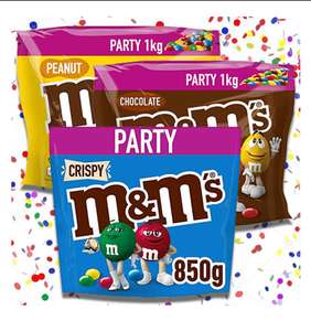 3 x M&M’s Party Packs Peanut, Chocolate & Crispy Bags (Total 2.85Kg) Crispy Best Before: 17/04/22 £14 @ Yankee Bundles
