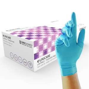 Unigloves Unitrile Examination - Multipurpose, Powder Free and Latex Free Disposable Gloves, Box of 100, Blue, Medium, large or XL