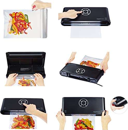 Amazon Basics Vacuum Sealer Machine for Sous Vide Cooking, 30cm Seam with 10 Bags for Preserving Meat, Fish, Fruits, and Vegetables, Black