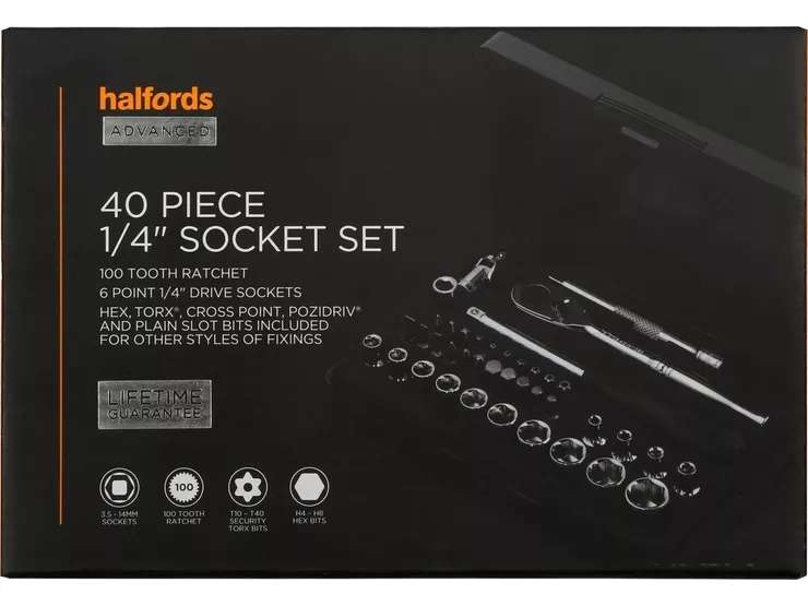 Halfords Advanced 40 Piece 1/4" Socket Set + Free Halfords Advanced Screwdriver & Bit Set - £30 with Motoring Club Sign up (Free C&C only)