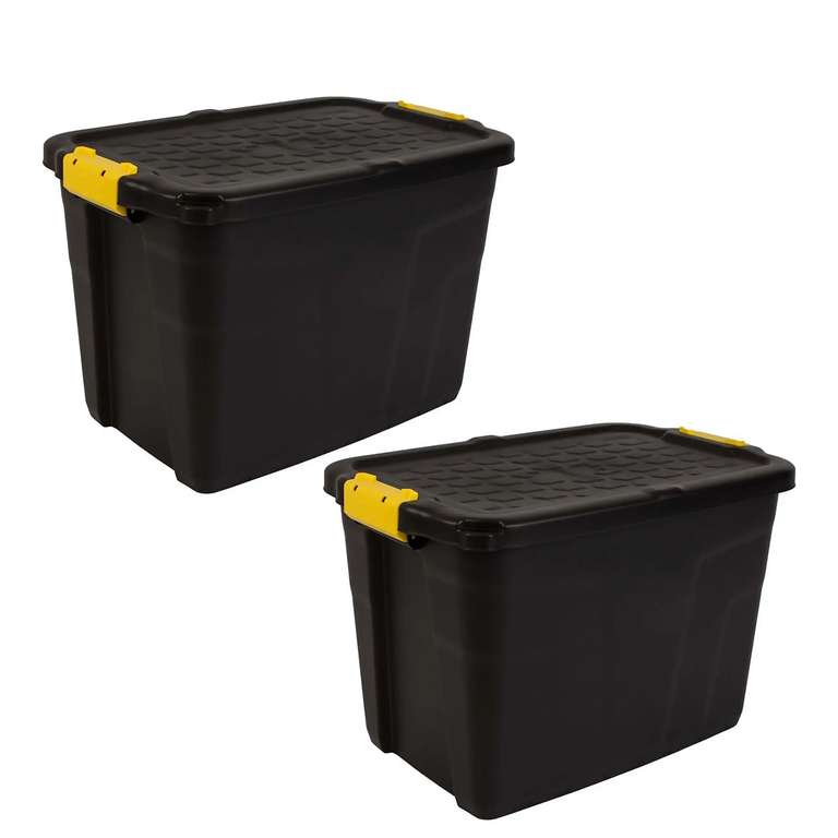 Strata Heavy duty Black 42L Plastic Stackable Storage box & Lid