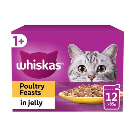 Whiskas 1+ Adult C/Food Poultry Feasts In Jelly 12X85g £3.25 with coupon code @Tesco
