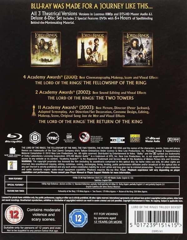 The Lord of the Rings: Motion Picture Trilogy [Blu-Ray] (Used) 6-Disc Set / 3-Disc Set - £3.59 Each Delivered With Code @ World of Books