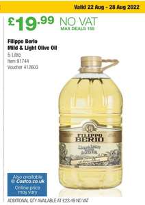 5 litres - Filippo Berio Mild Light Olive Oil - Costco £19.99 instore (Aug 22-28)