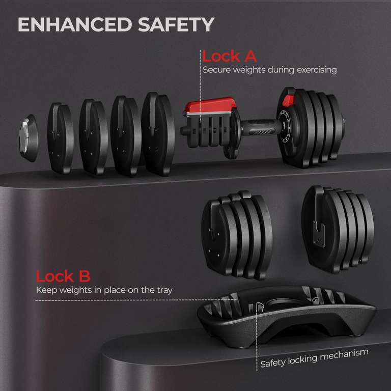 Adjustable Dumbbells Pair 18KGx2/24KGx2 Set 12 In 1 with Safety Locking Mechanism - w/ Voucher - Sold & Dispatched By Yaheetech UK