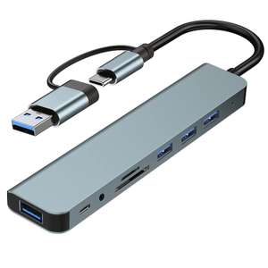 USB C Adapter 8 in 1, USB-C Hub with 4USB A, USB-C Data Ports, SD/TF Card Reader, 3.5mm Headphone Jack - baolongking FBA