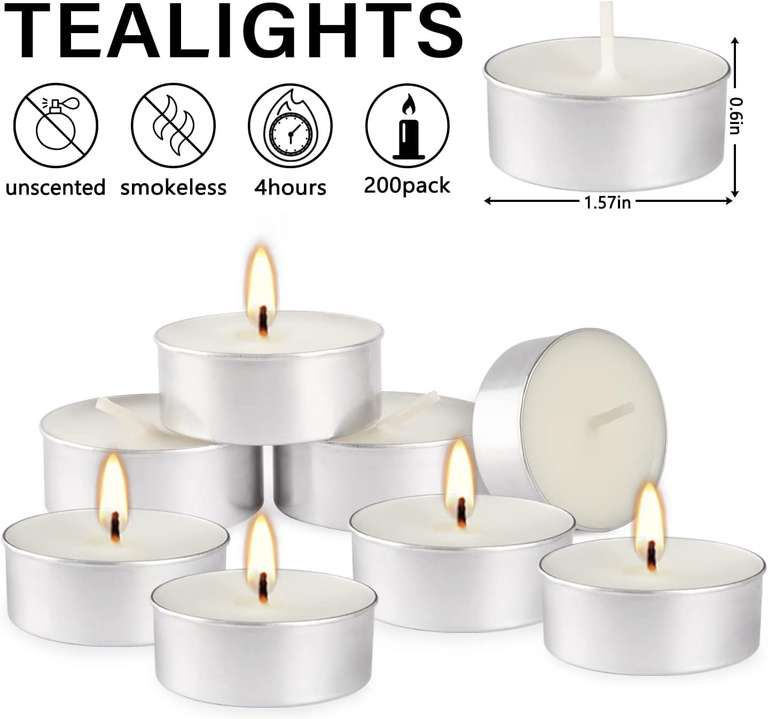 LIVEN 100 Pack 4 Hour Long Time Burning Unscented Tea Lights Candles ...