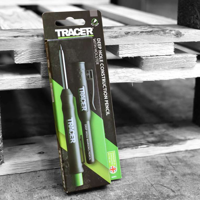 TRACER Deep Hole Construction Pencil with TRACER Site Holster (120mm, Extendable 2B Construction Pencil with Inbuilt Sharpener)