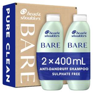 Head & Shoulders Anti-dandruff Shampoo, Pure Clean 2 x 400ml Bare Shampoo For Oily Scalp