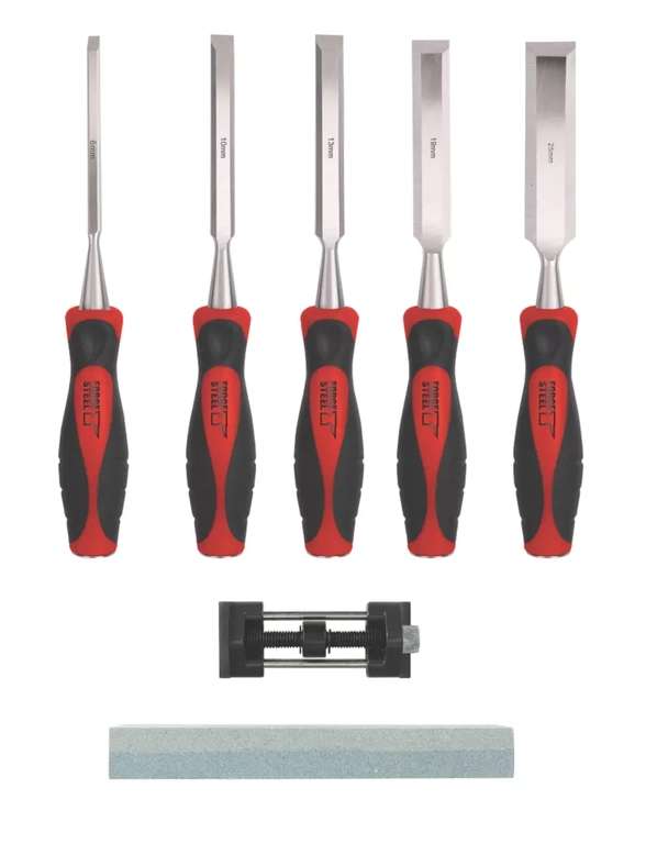 Forge Steel Bevel Edge 7 Piece Chisel Set with Oilstone & Honing Guide - Free Click & Collect