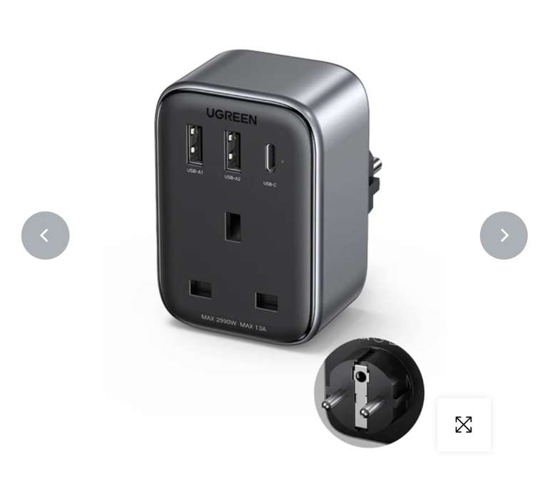 Ugreen Travel Plug Adapter with 4-in-1 USB Charging Ports (2A1C 30W Max)