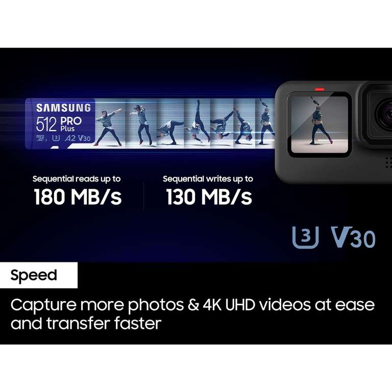 Samsung PRO Plus SD Card, 512 GB, With UHS-I U3 Interface, Full HD & 4K UHD, Read Speed 180 MB/s, Write Speed 130 MB/s