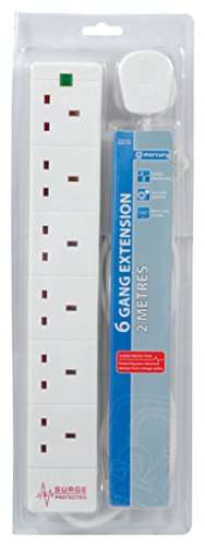 Mercury | 6 Gang Extension Lead with Surge Protection | 2 Metre