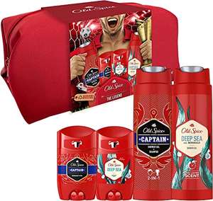 Old Spice Footballer Gift Bag, Captain & Deep Sea Deodorant Stick 50ml x2 & Shower Gel 250ml x2, Free Wash Bag