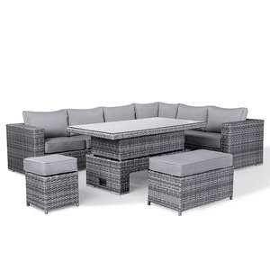 Aluminium Frame Modular Corner Sofa Set With Casual Dining Lift & Rise Table in Grey weave and Grey Cushions £1249 @ Rattanpark