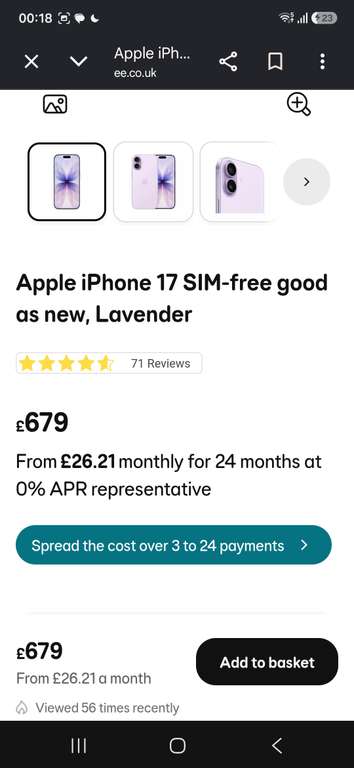 iPhone 17 SIM-free good as new, £679 at EE Tech & Gaming - Sage/Lilac ...