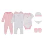 ELLE 6 Piece Baby Set incls 3 all in one babygrows, a bib, a pair of booties and a hat