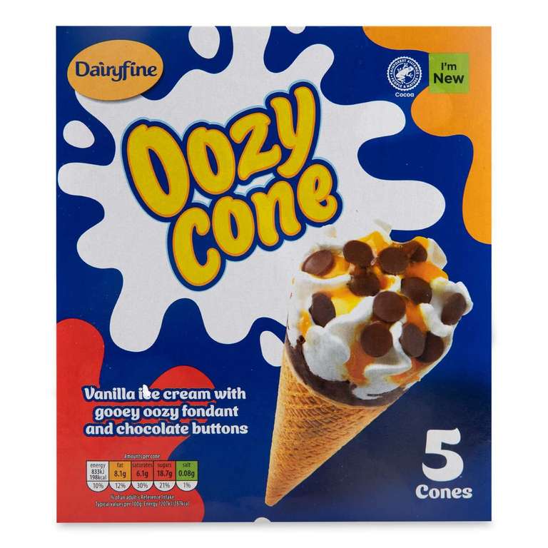 Dairyfine Oozy Vanilla Ice Cream Cones With Milk Chocolate Buttons x 5 - £2.49 @ ALDI