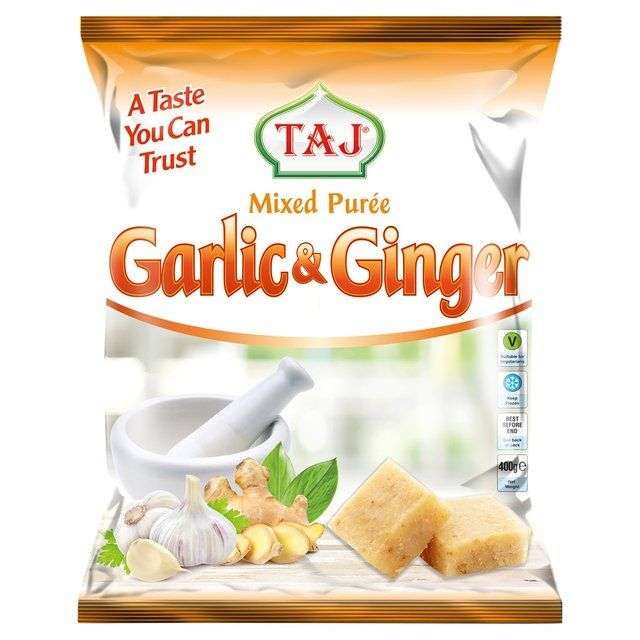 Taj Crushed Frozen Ginger & Garlic/Crushed Garlic/Crushed Ginger 400g / Diced Garlic 200g