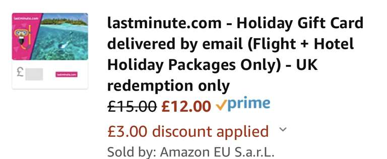 20% Off lastminute.com e-Gift Card (Flight + Hotel Holiday Packages Only) @ Amazon