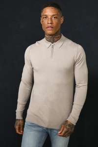 Muscle long sleeve half zip polo in size Medium for £4 + £2.99 delivery @ BoohooMAN