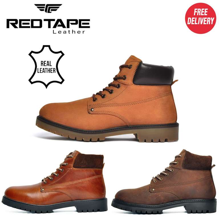 Red Tape Oaktrak Baxter Men's Leather Boots (Dark Brown / Tan / Almond) W/Code