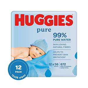 Huggies Pure, Baby Wipes, 12 Packs (672 Wipes Total) - £9 / £8.55 s&s @ Amazon