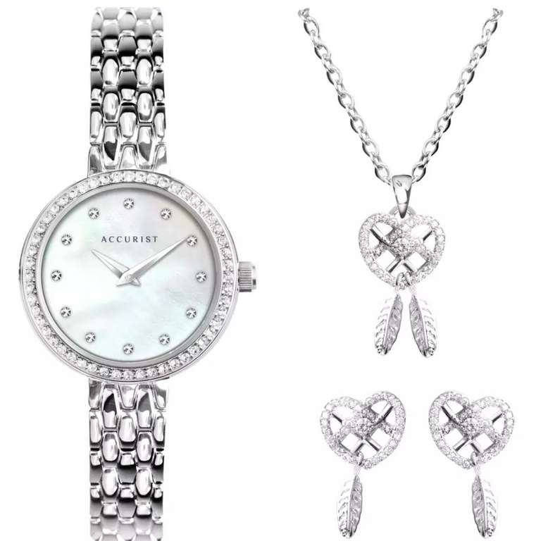 Accurist Ladies Silver Rhodium Plated Bracelet Watch Set - Free C&C ...