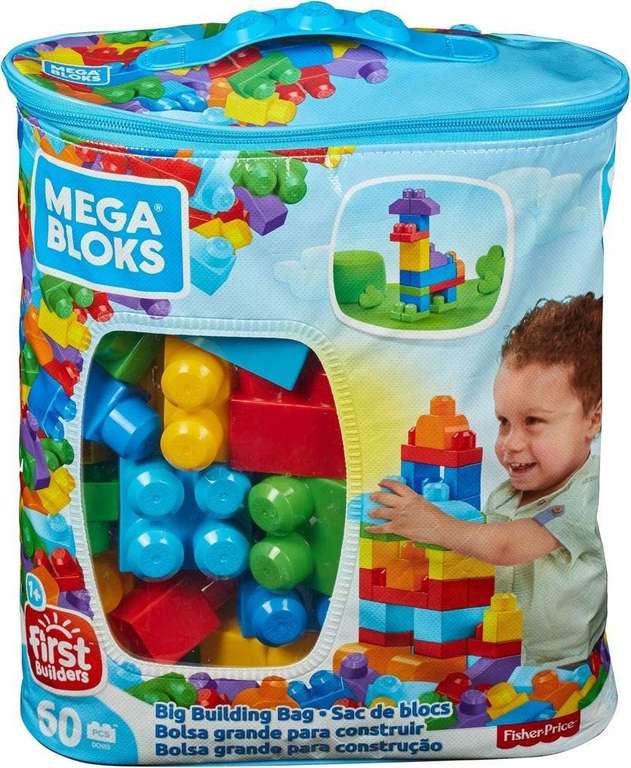 MEGA BLOKS Big Building Bag building set with 60 big and colorful building blocks, and 1 storage bag, £6 with voucher @ Amazon