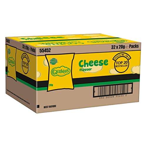 Walkers Crisps Quavers Cheese Snacks, 20 g (Pack of 32)