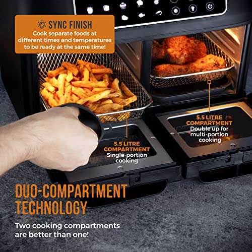 Tower, T17102, Vortx Vizion Dual Compartment Air Fryer Oven with Digital Touch Panel, 11L, Black - £149 @ Amazon
