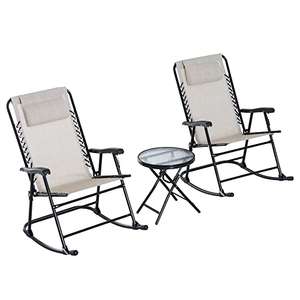Outsunny 3 Piece Outdoor Rocking Set with 2 Folding Chairs and 1 Tempered Glass Table Bistro Set - Sold/Delivered by MHSTAR