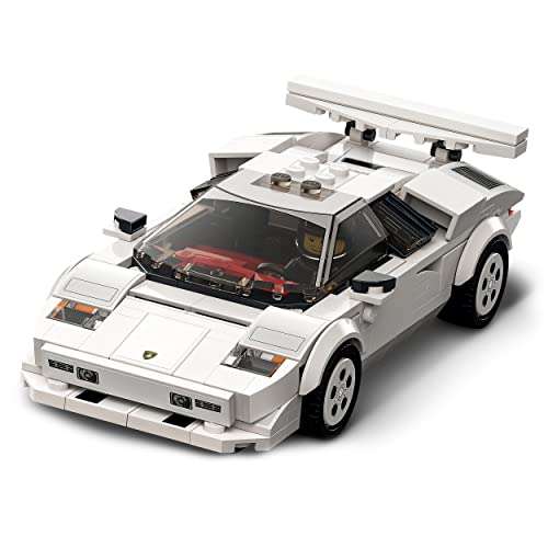 LEGO 76908 Speed Champions Lamborghini Countach, Race Car Toy Model Replica, Collectible Building Set with Racing Driver Minifigure